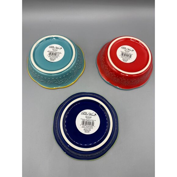 Pioneer Woman Set Of 3 Mini Pie Plates Ceramic Bowls - Picture 3 of 5